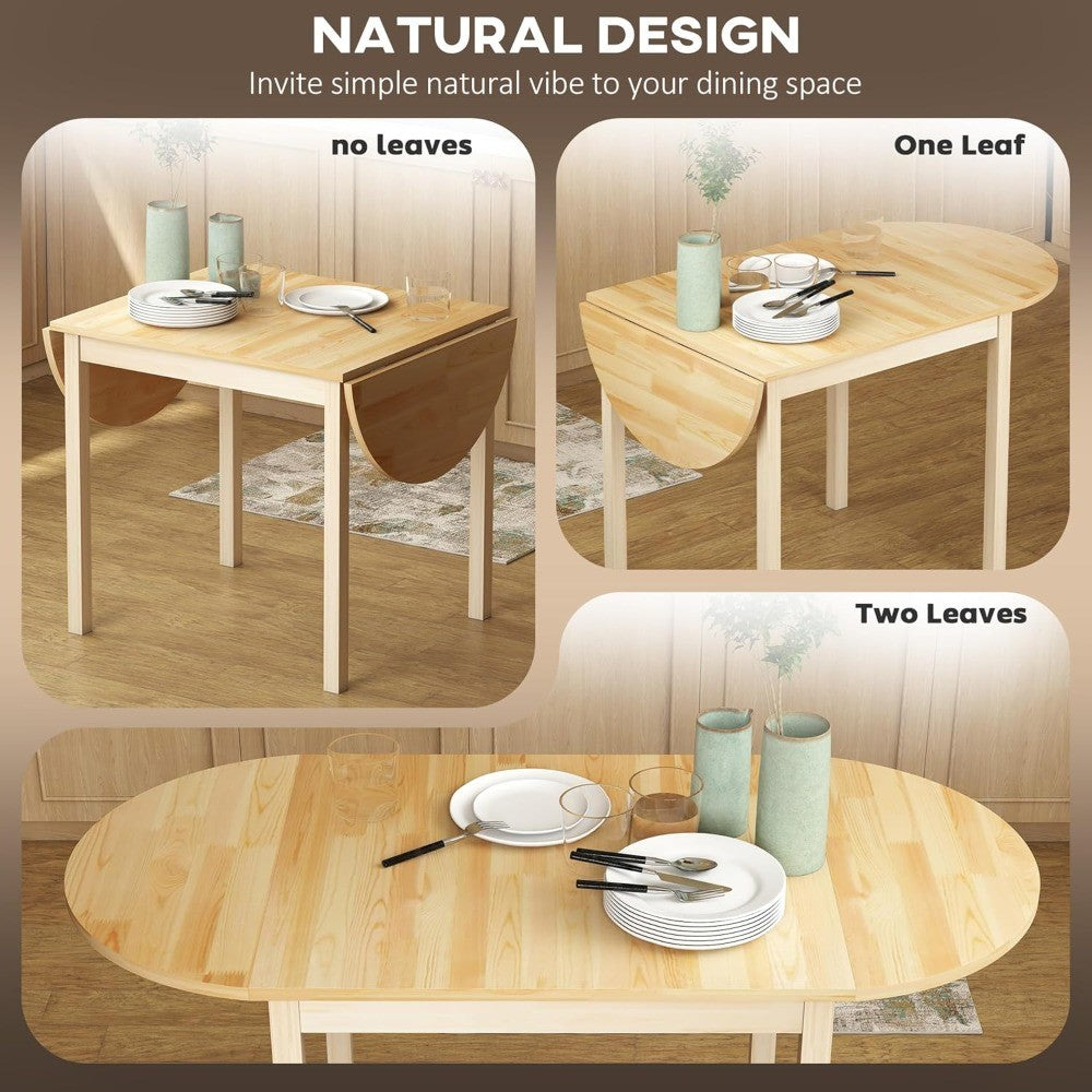 Solid Wood Oval Drop Leaf Dining Table for 4-6 People, Folding Kitchen Table for Small Spaces, Natural Finish