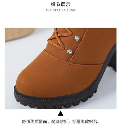 Women's Designer High Heels Shoes 2023 Winter New Warm Non-slip Block Cow Suede Warm Snow Boots Fashion Crystal Plush Goth Botas