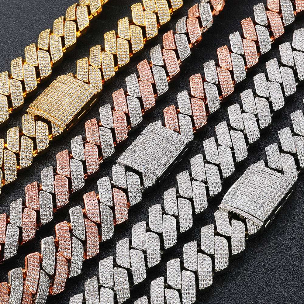 NUOYA High-Quality Hip-Hop Jewelry 20mm Jewelry Ice Necklace Diamond Three Rows Of Zircon Thick Cuban Chain Men's Necklace