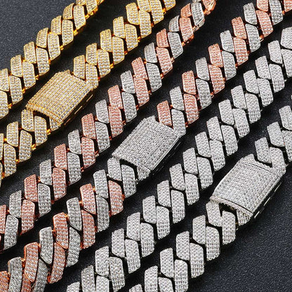NUOYA High-Quality Hip-Hop Jewelry 20mm Jewelry Ice Necklace Diamond Three Rows Of Zircon Thick Cuban Chain Men's Necklace