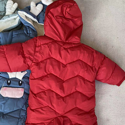 Demin-season Winter Kids Boys Rompers 2025 Cartoon Pockets Hooded Bodysuit For 0-3Y Newborn Infant Babys Boys One-piece Jumpsuit