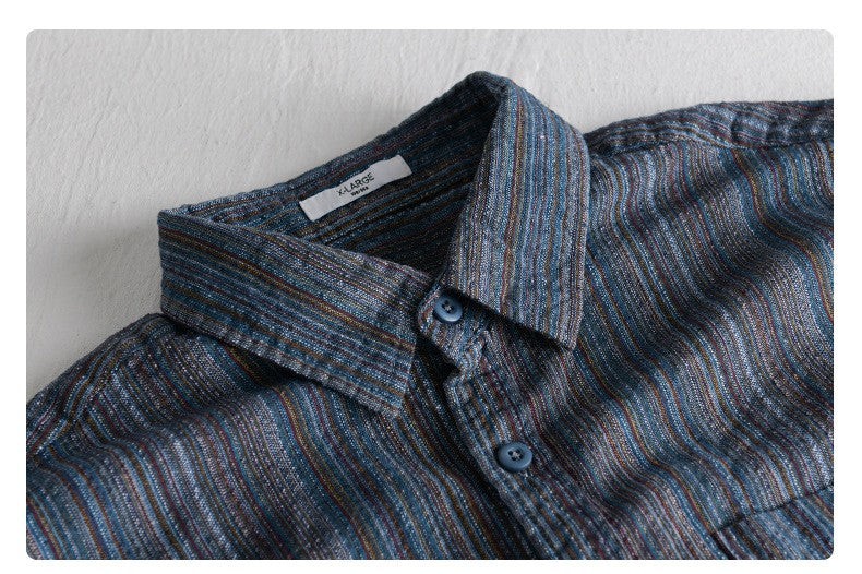 6158 Spring Fashion Japan Style Vintage Stripe Simple Cargo Shirt for Men Good Quality Cotton Long Sleeve Slim Fit Casual Blouse