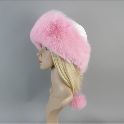 Nova Touca de Luxo de Inverno 100% Pelo de Raposa Natural Toucas de Pelo de Raposa Real de Qualidade para Mulheres Toucas de Pelo de Raposa Genuíno para Meninas