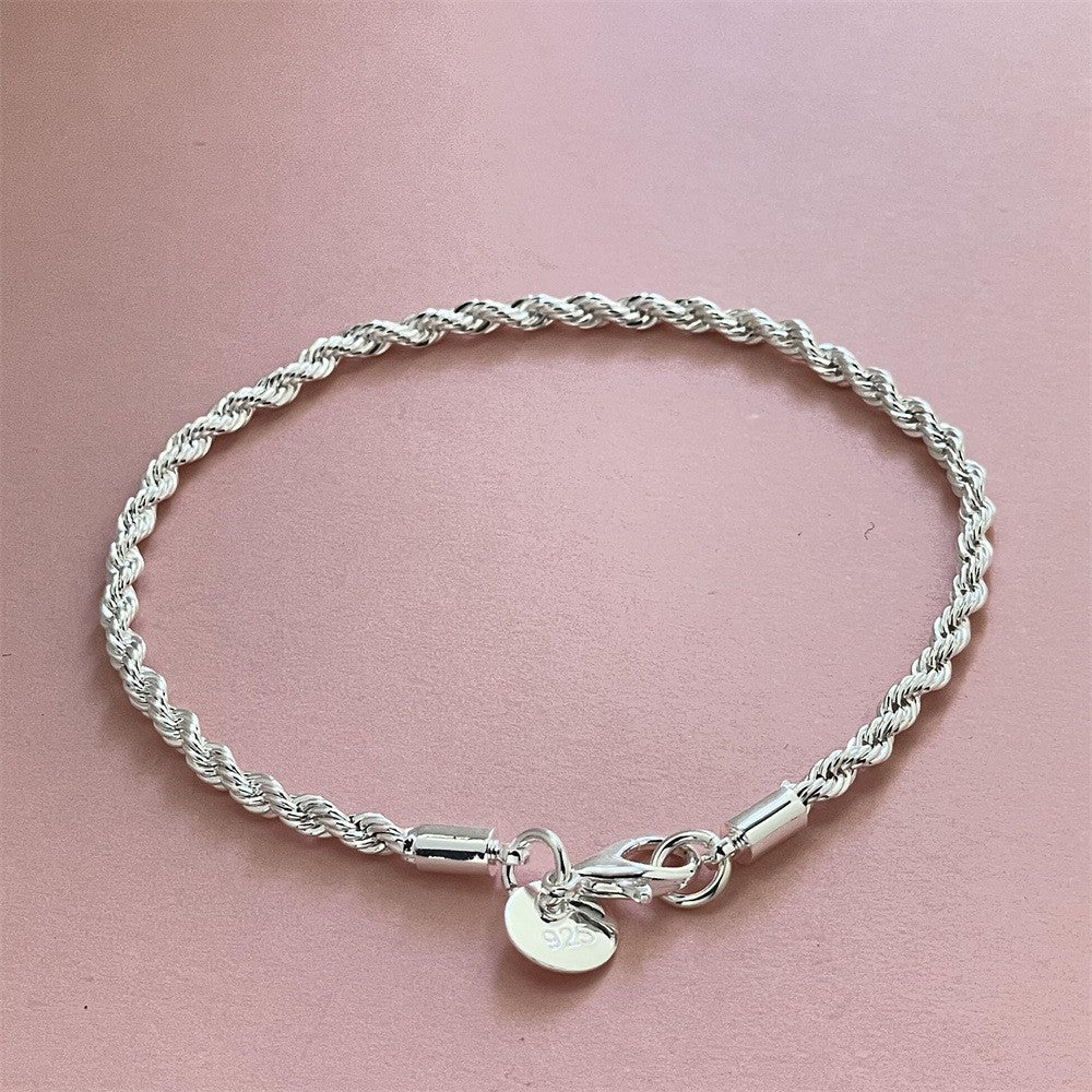 Pulseira de corrente círculo torcido criativo para mulheres e homens, cor prata, nova, de alta qualidade, joias da moda 925, presente de Natal