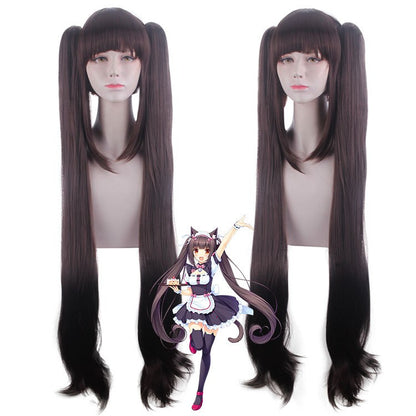 Anime Nekopara Cosplay Peruca Vanilla Chocola Peruca de Cosplay Cabelo Longo Rosa/Castanho Nekopara Cosplay Chocola/Vanilla Peruca de Festa de Natal