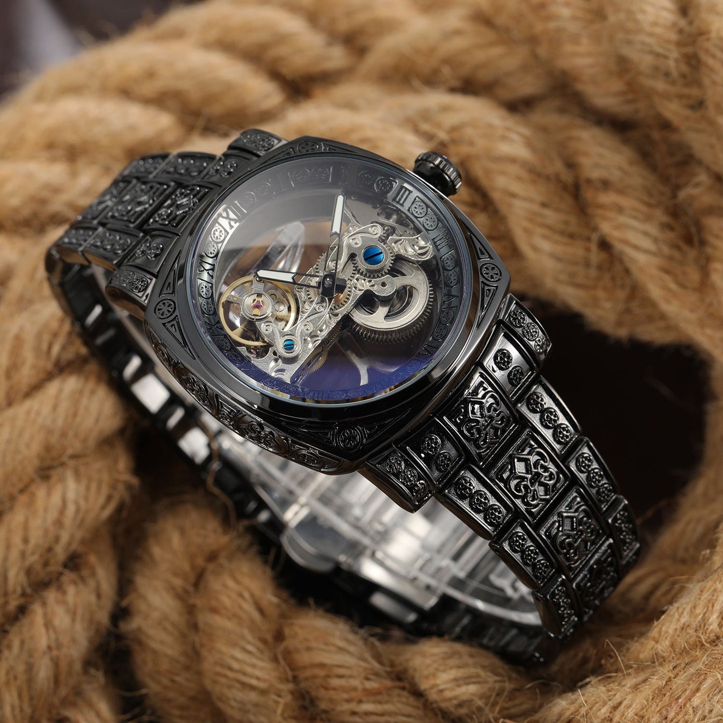 FORSINING High-end Luxury Gold Skeleton Mechanical Man Watch Automatic Movement Clock Stainless Steel Male Bronze Wrist Watches