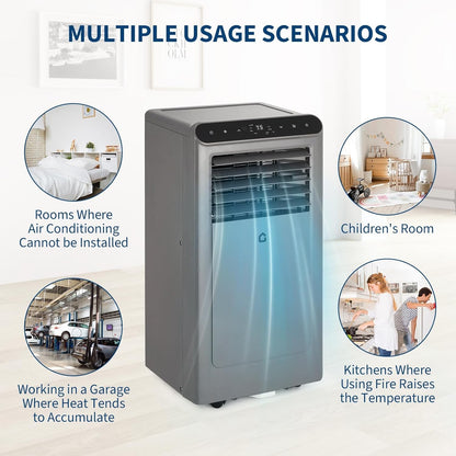 Ar Condicionado Portátil, 10000 BTU ASHRAE (6000 BTU DOE) para Cômodos de até 450 Pés Quadrados, Silencioso 3 em 1 com Função Ventilador e Controle Remoto