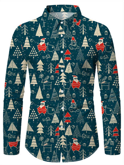 Christmas Festival Theme Men's 3D Printed Formal Shirts Santa Claus Elk Graphic Long Sleeve Shirt Fashion Men's Shirts For Men