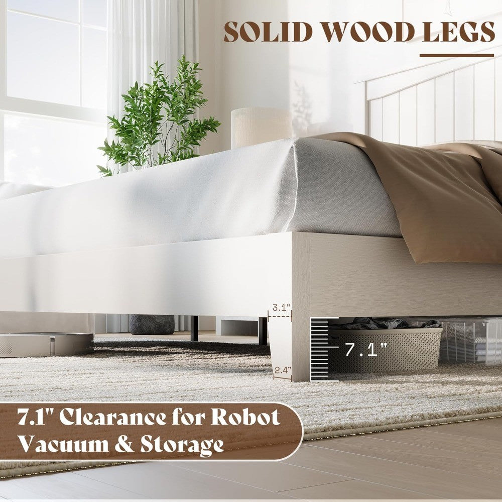 Solid Wood Bed Frame with 48 Headboard, Mid-Century Modern Platform Bed with Durable Wooden Slats, No Box Spring Needed