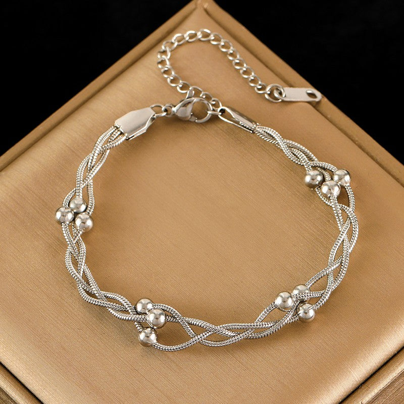 Pulseira de Corrente de Contas de Aço Inoxidável 316L EILIECK para Mulheres, Charme de Metal Banhado a Ouro 18K, Joia Moderna com Design Exclusivo