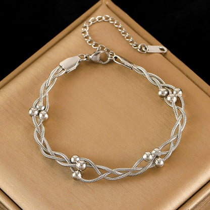 Pulseira de Corrente de Contas de Aço Inoxidável 316L EILIECK para Mulheres, Charme de Metal Banhado a Ouro 18K, Joia Moderna com Design Exclusivo