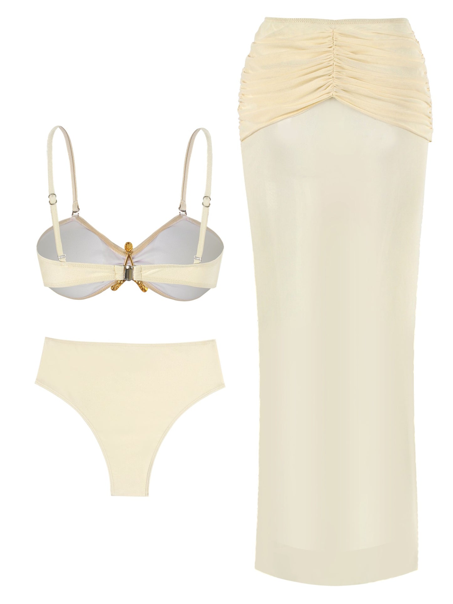 2025 Summer 3 Piece Bikini Sets Strapless Bikini Top With Half Long Skirt Cover ups Beach Wear Female Biquini Bathing Suit K210