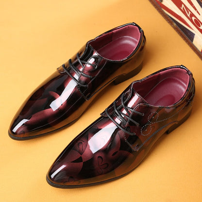Fashionable British Plus Size Men's Shoes Glossy Business Casual Lace-Up Shoes