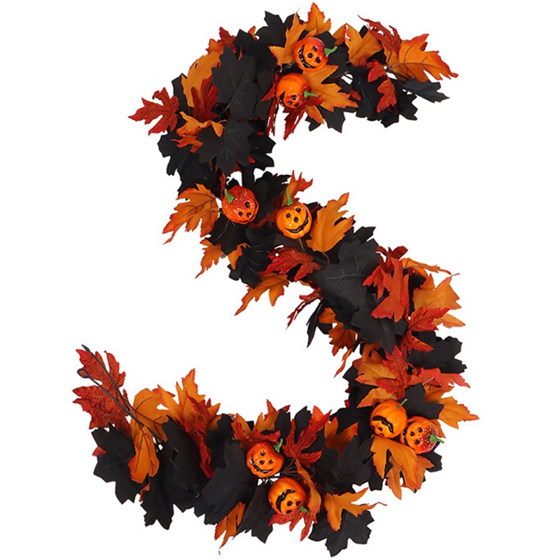 Halloween Artificial Vines Red Black Autumn Maple Leaves Fake Garland For Home Christmas Thanksgiving Party Fireplace Fall Decor