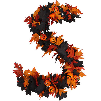Halloween Artificial Vines Red Black Autumn Maple Leaves Fake Garland For Home Christmas Thanksgiving Party Fireplace Fall Decor
