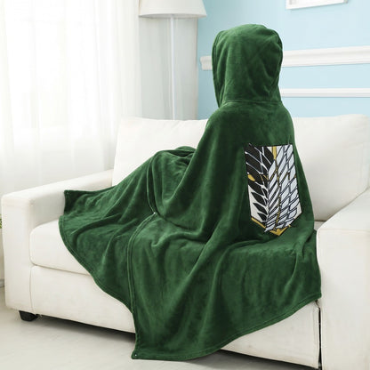 Attack on Titan Hoodie Cloak Anime Shingeki No Kyojin Pajamas Blanket Cloak Levi Cosplay Flannel Shawl Blanket Comfy Homewear