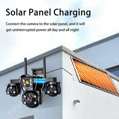 V380 Pro WiFi Wireless Solar Camera 4G Sim Card Three Screen Outdoor Solaire CCTV Three Lens Battery 360 Solar Security Cameras
