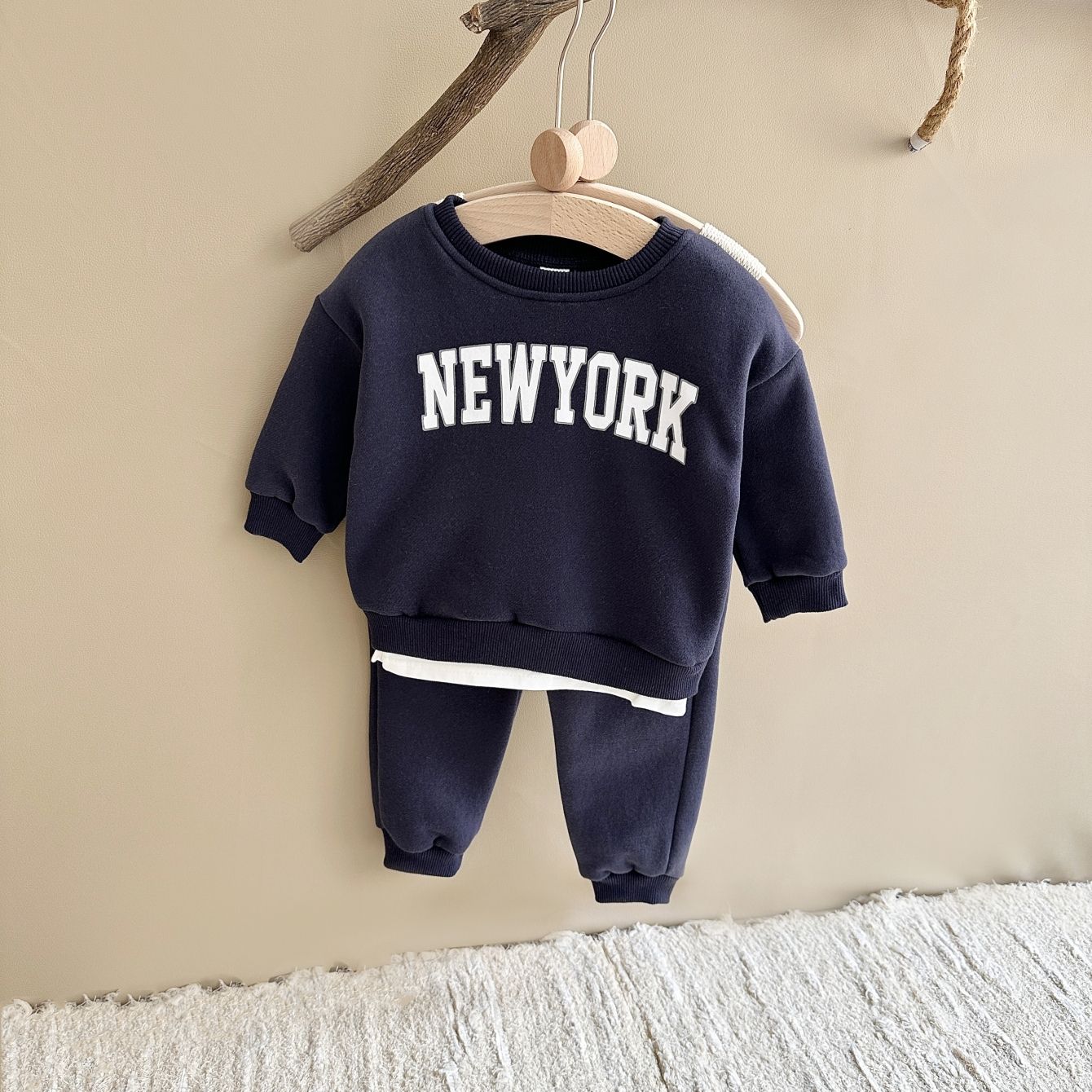 2 Peças Conjunto Roupa Bebê Meninos Meninas Estampa NewYork Top Esportivo Calça Terno Moletom Inverno Roupa Criança Recém-nascido Grosso