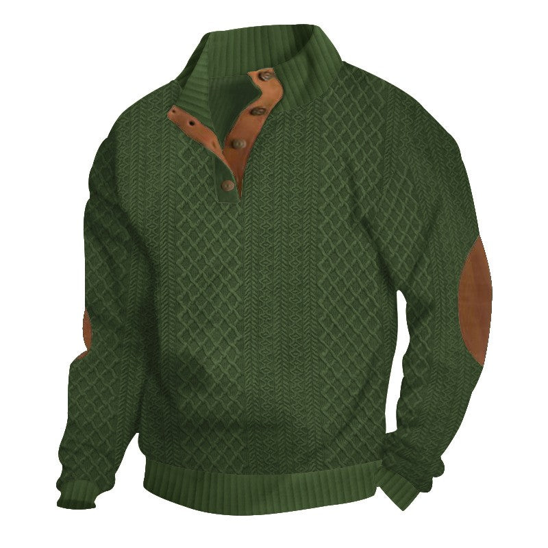 Men's European Size Jacquard Stand-Collar Long-Sleeve Hoodie - Outdoor Casual Knitwear