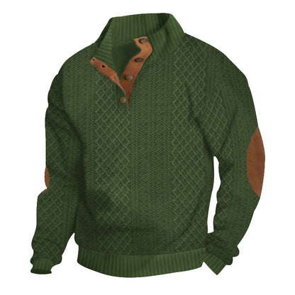 Men's European Size Jacquard Stand-Collar Long-Sleeve Hoodie - Outdoor Casual Knitwear