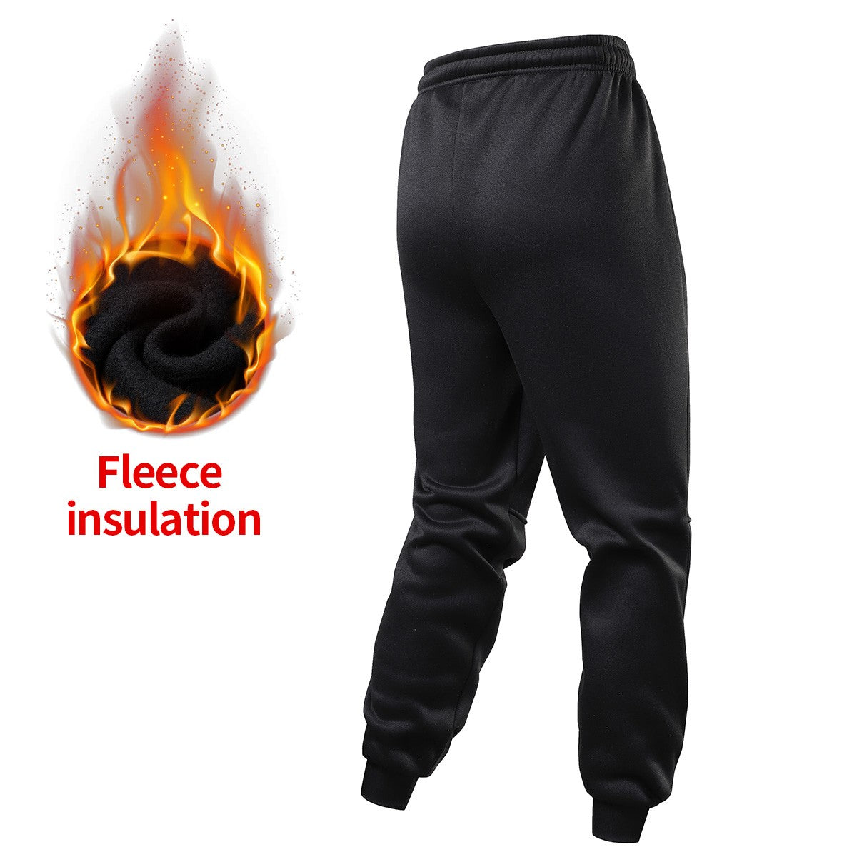Men's fleece-lined ankle-length pants, autumn and winter drawstring waist sports sweatpants, with leather label running pants