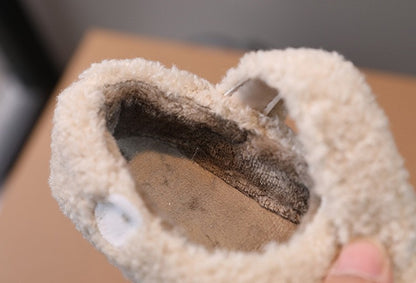 Children Fur Shoes 2024 Winter Kids Warm Plush Shoes For Girl Flat Loafers Moccasins Girls Casual Shoes Khaki, Beige