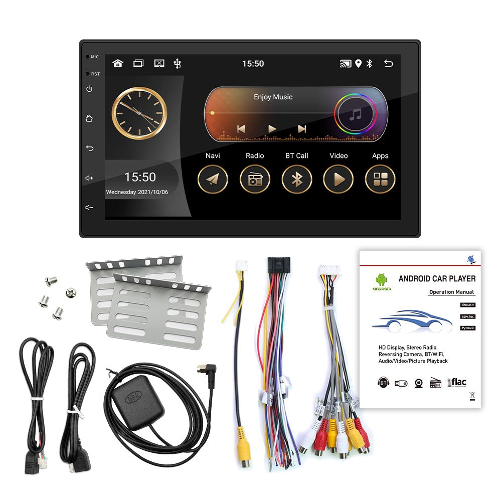 BQCC 7" Quad Core RAM ROM 2GB 32GB Android 13 ASP 16EQ WIFI GPS Navegação Rádio Automotivo Mirrorlink Carplay Car Palyer Para Universal