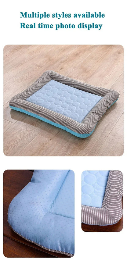 Cama Refrescante para Cães Gatos Filhotes Tapete Gelado Cobertor para Animais de Estimação de Seda Gelada Macio para Dormir no Verão Rosa Azul Respirável