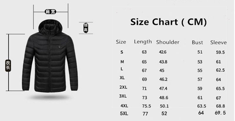 Men's parka Winter Warm USB Heating Jackets Smart Thermostat Pure Color Hooded Heated Clothing male bobojaco Warm padded jacket