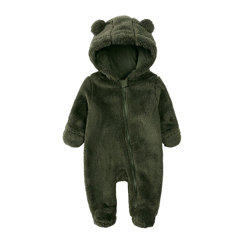 0-24M Baby Rompers Infant Clothes Winter Newborn Baby Boy Girl Zipper Bodysuit Bear Fleece Hooded Pyjamas