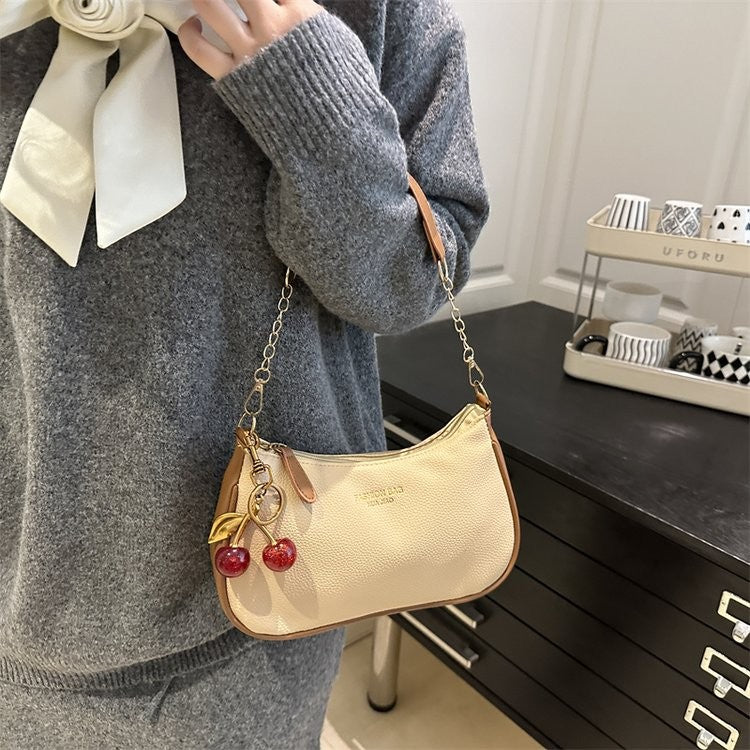 Cherry Pedant Shoulder Underarm Bag Women's Fashion Handbags Causal Hobos Purses Ladies Hand Bags Pu Leather for Work Travel
