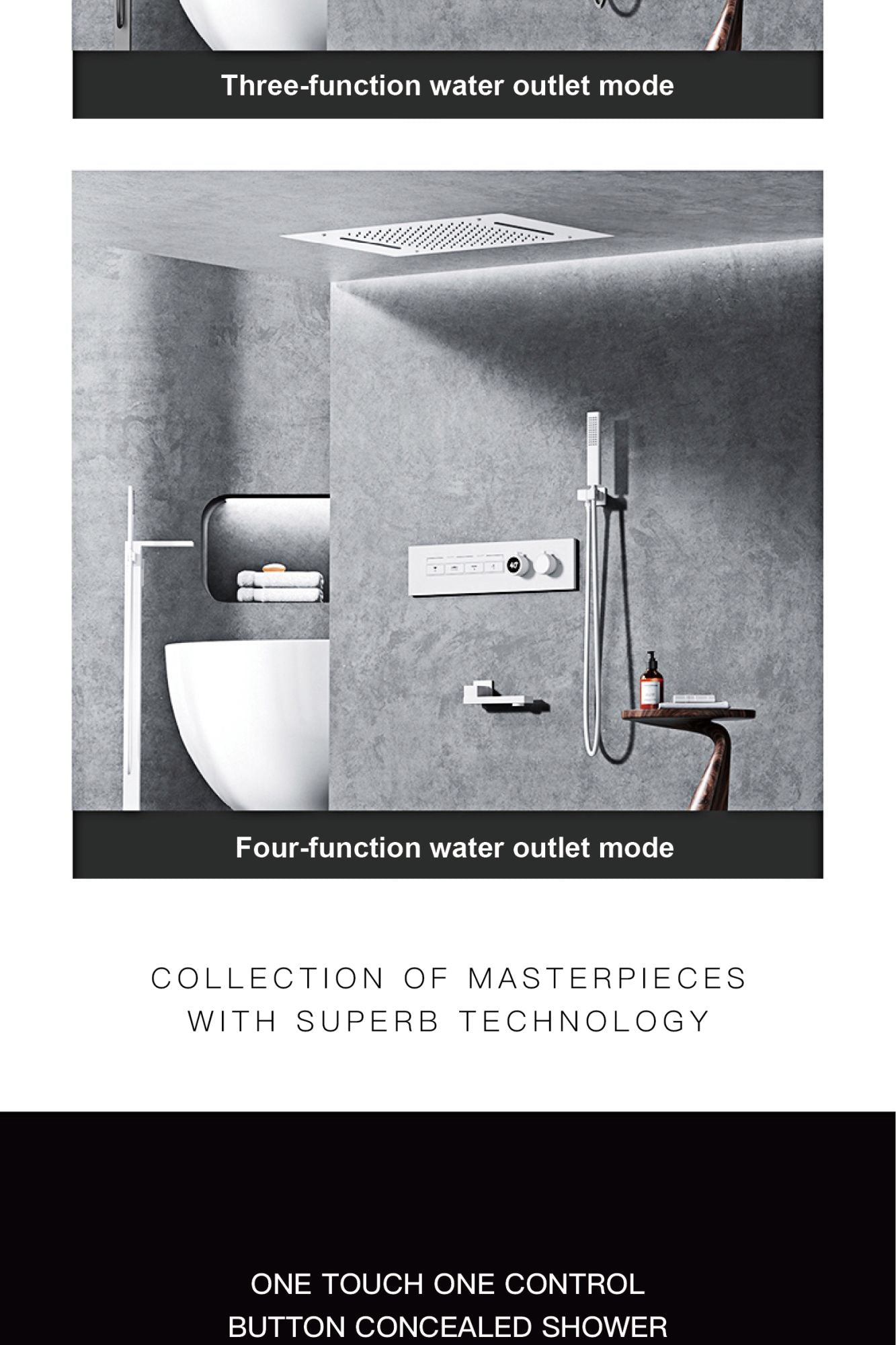 Luxury  black brass shower system wall-mounted LED digital display design Cold & hot dual-control 4-function ceiling shower Tap