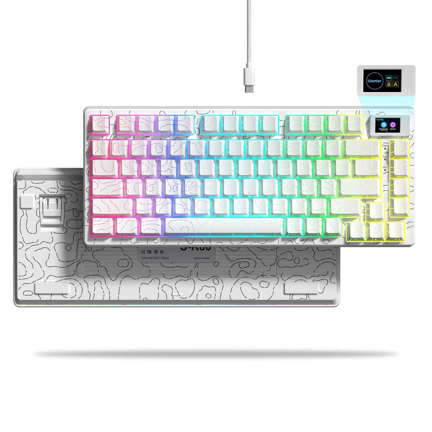 Teclado Mecânico Gamer com Fio e Tela OLED, Hot-Swappable de Teclas Completas, Retroiluminação RGB Pudding para PC, Computador, Notebook