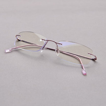 Anti Blue Light Titanium Alloy Rimless Silver Frame Men Women Rectangular 10g Reading Glasses Rimless Prescription Eyeglasses