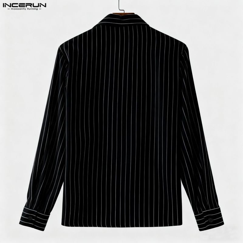 INCERUN Men Striped Shirt Lapel Long Sleeve Loose Casual Men Clothing Streetwear 2025 Korean Style Fashion Male Shirts Tops