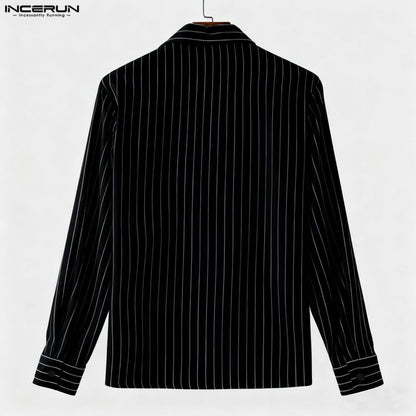 INCERUN Men Striped Shirt Lapel Long Sleeve Loose Casual Men Clothing Streetwear 2025 Korean Style Fashion Male Shirts Tops