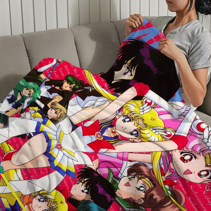 Anime S-Sailor M-Moon Girl Blanket Plush Nap Sofa rug for Living Room Warm Office Bedroom Birthday Home Travel Kid Gifts