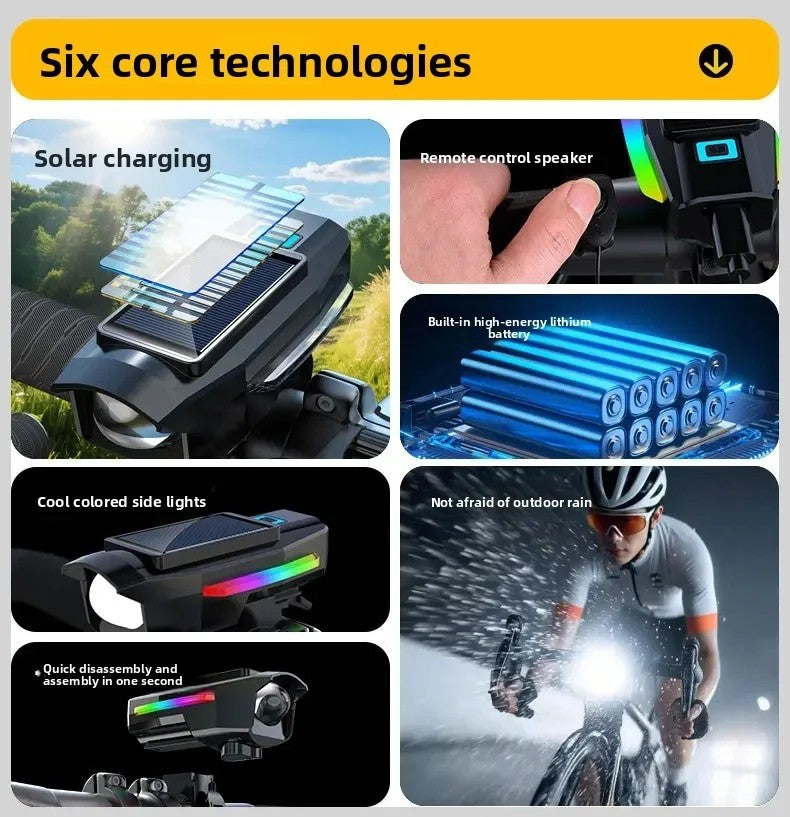 BUCKLOS Bike Light Solar Power Bicycle Front Light Highlight LED with Colorful Side Lamp Cycling Lights Bicycle Accessories