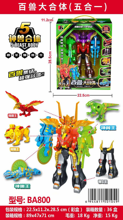 Transformando 5 Em 1 Robô Fera Animais Montagem Transformação Dinozord Deformação Brinquedo Dinossauro Rangers Megazord Boneco De Ação