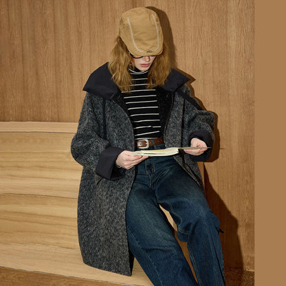 2025 Winter Women's Long Trench Coat Double Faced Wool Blend Parka Unique Patchwork Design Warm Down Filled Overcoat Outerwear