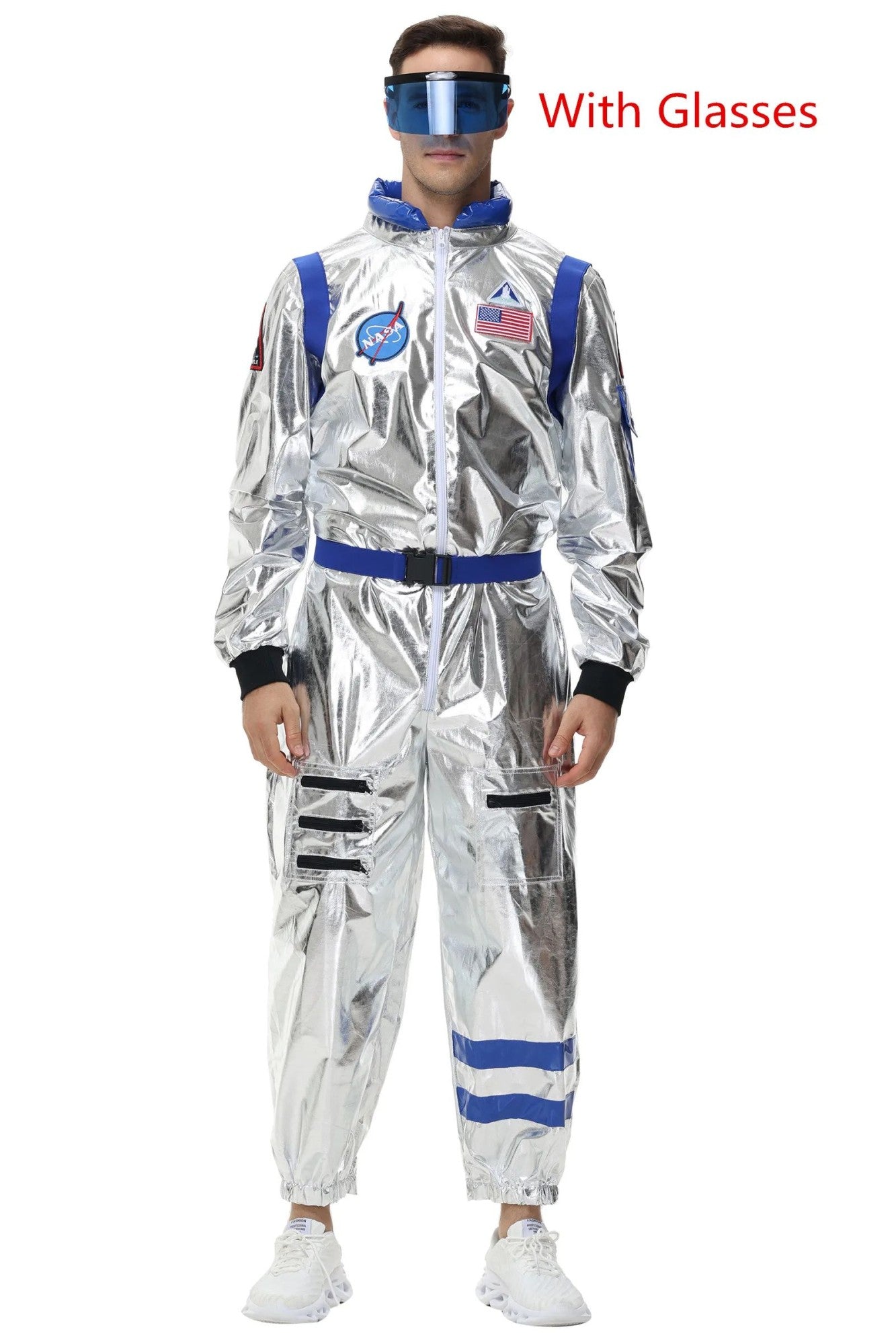 Adult Silver Astronaut Costume Men Women Spaceman Suit Space Jumpsuit Halloween Cosplay Party Dress Up