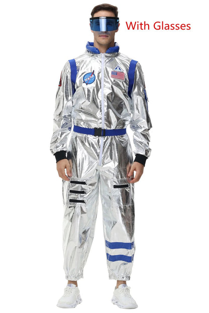 Adult Silver Astronaut Costume Men Women Spaceman Suit Space Jumpsuit Halloween Cosplay Party Dress Up