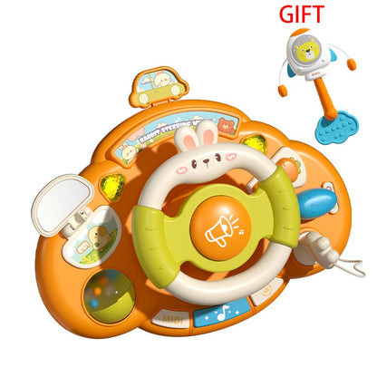 Brinquedo de volante para bebê, educação infantil, brinquedos de direção simulados, luz e música, educativos para bebês, reboque de berço, brinquedos suspensos