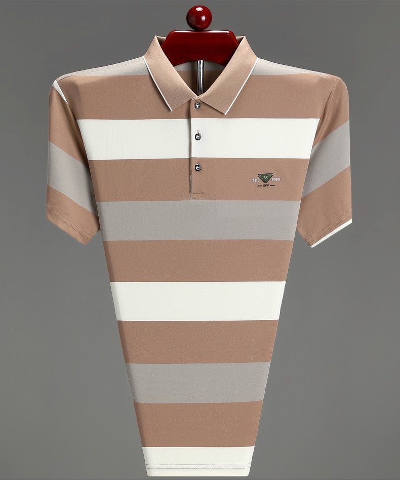 luxury wide stripe color blocked short sleeve polo shirt high-end brand letter embossed T-shirt fashion breathable men's wear