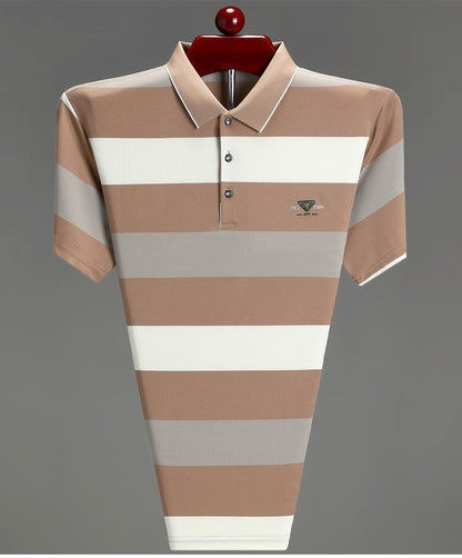 luxury wide stripe color blocked short sleeve polo shirt high-end brand letter embossed T-shirt fashion breathable men's wear