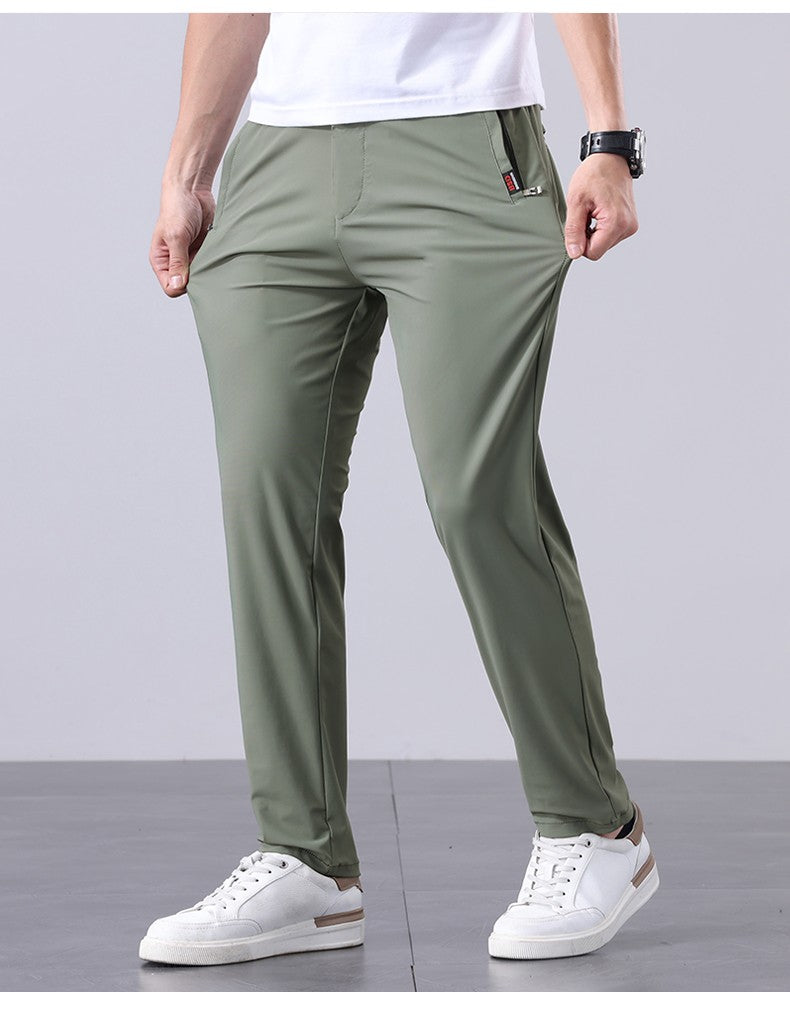 Summer New Men's Ice Silk Pants Korean Y2K All Match Elastic Sweatpants Office Business Casual Fashion Straight Suit Trousers