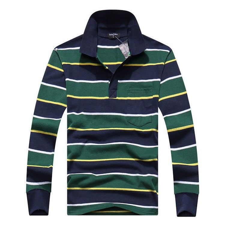 Cotton Polos Men Long Sleeve Mens Polo Shirt Spring Autumn Striped Male Polo Dress Classic Business 2018 Father Gift Drop Ship