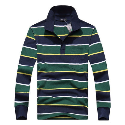 Cotton Polos Men Long Sleeve Mens Polo Shirt Spring Autumn Striped Male Polo Dress Classic Business 2018 Father Gift Drop Ship