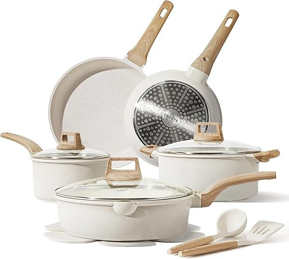 Conjunto de Panelas Antiaderentes com 14 Peças CAROTE com Utensílios de Cozinha e Protetores de Panelas