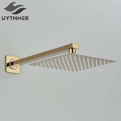 Chuveiro Quadrado de Teto 8"/10"/12" Ultrafino para Banheiro com Braço de Chuveiro Acessórios de Torneira Montado na Parede